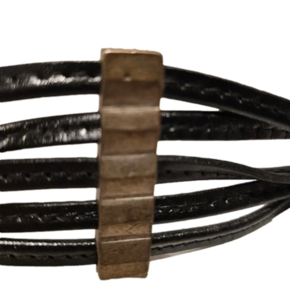 📣 90s Vintage Black Tie Belt Silver Detail Each Fringe Like Ends OSFM